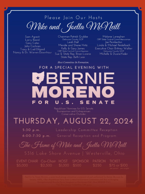 Bernie Moreno Fundraiser August 22 at the McNeill’s